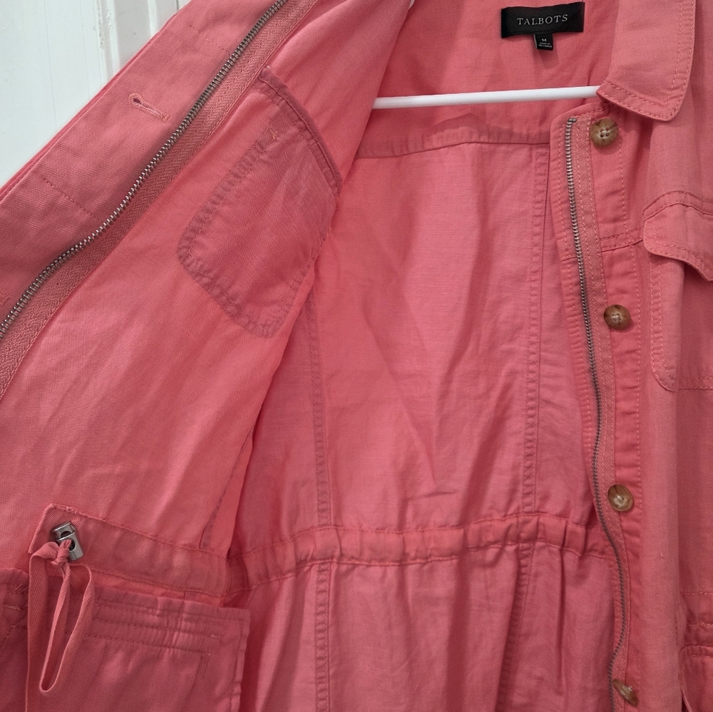 TALBOTS Linen Blend Utility Jacket in Washed Salmon Size Medium Womens Full Zip - Picture 13 of 16